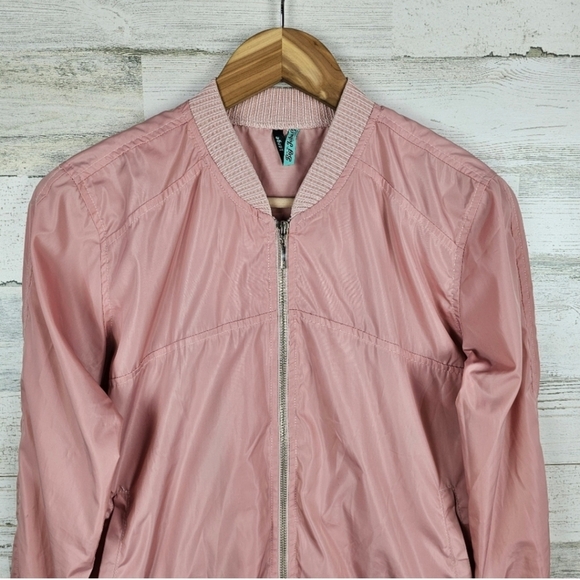 Big John Bomber Jacket Sz Large Pink Zip Front Japanese Ribbed Knit Casual Chic - Picture 7 of 15